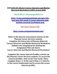 UOP GEN 201 Week 5 Career Interests and Market Research Worksheet (100% Score) NEW