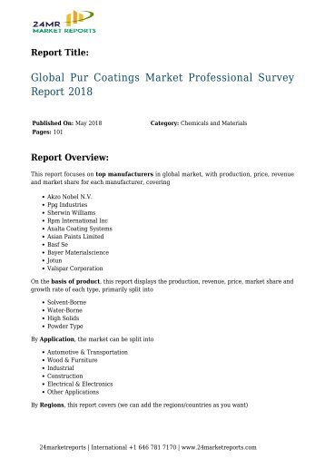 Pur Coatings Market Professional Survey Report 2018