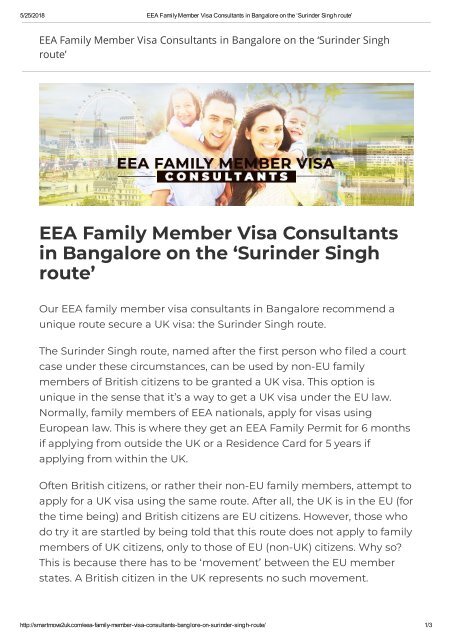 EEA Family Member Visa Consultants in Bangalore on the ‘Surinder Singh route’