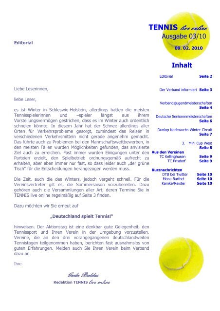 TENNIS live online - Tennisverband Schleswig-Holstein