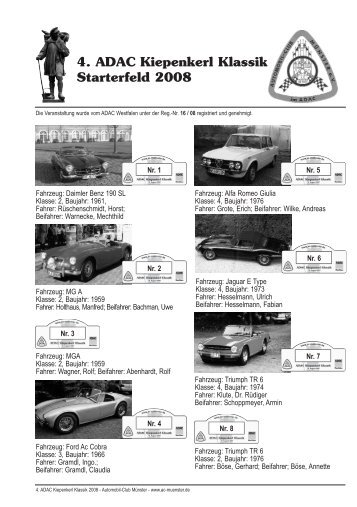 4. ADAC Kiepenkerl Klassik Starterfeld 2008 - Automobil-Club ...