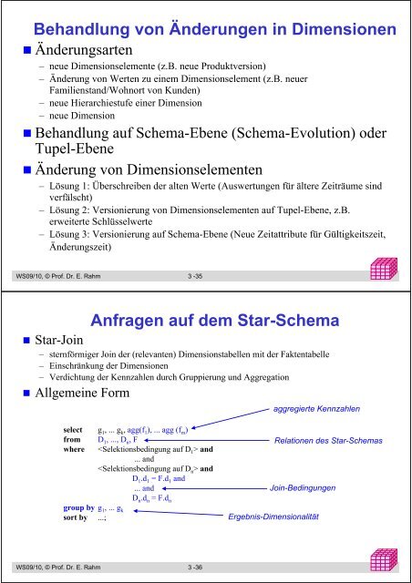 Mehrdimensionale Modellierung und Operationen - Universität Leipzig