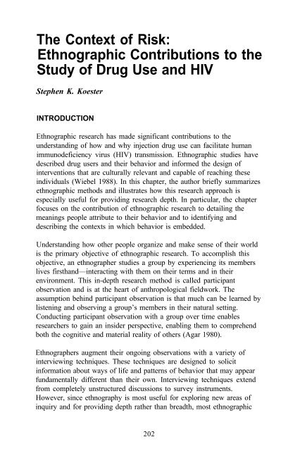 The Context of HIV Risk Among Drug Users and Their Sexual Partners