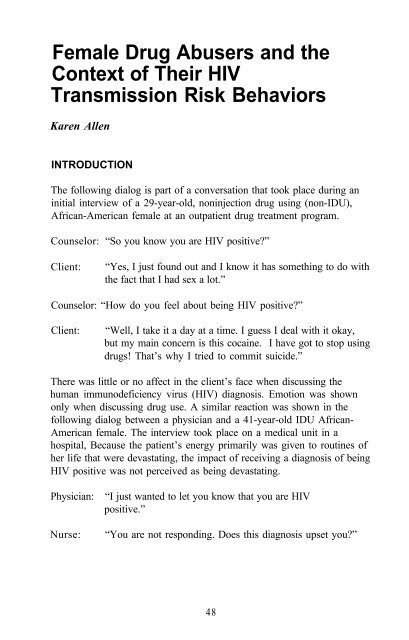 The Context of HIV Risk Among Drug Users and Their Sexual Partners