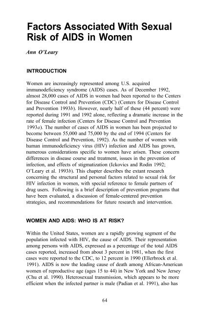 The Context of HIV Risk Among Drug Users and Their Sexual Partners