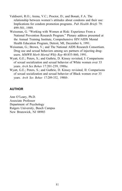 The Context of HIV Risk Among Drug Users and Their Sexual Partners