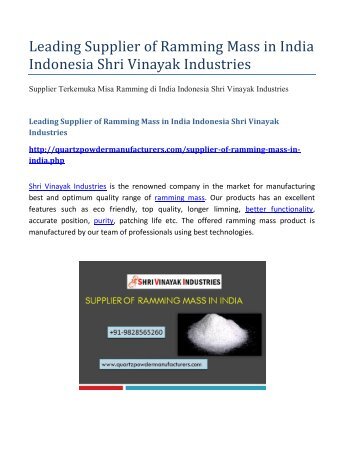 Leading Supplier of Ramming Mass in India Indonesia Shri Vinayak Industries