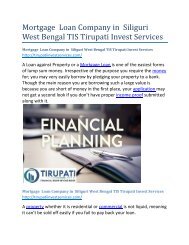 Mortgage  Loan Company in  Siliguri West Bengal TIS Tirupati Invest Services