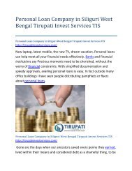 Personal Loan Company in Siliguri West Bengal Tirupati Invest Services TIS