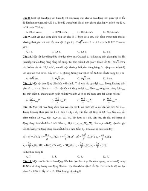 Các dạng bài tập hay lạ khó chương DAO ĐỘNG CƠ HỌC có lời giải chi tiết