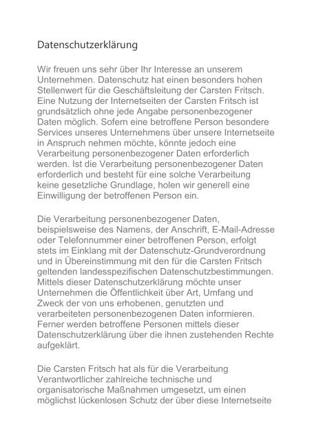 Datenschutzerklärung Carsten Fritsch