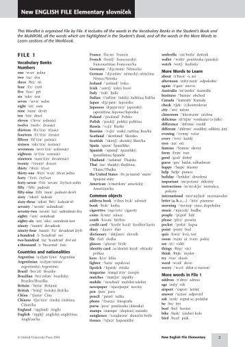 New English File Elementary wordlist