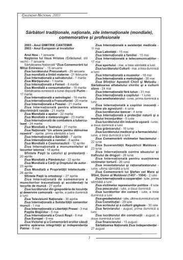 Sărbători tradiţionale, naţionale, zile internaţionale (mondiale ...