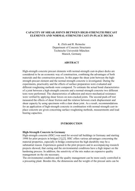 capacity of shear joints between high-strength precast - Lehrstuhl für ...