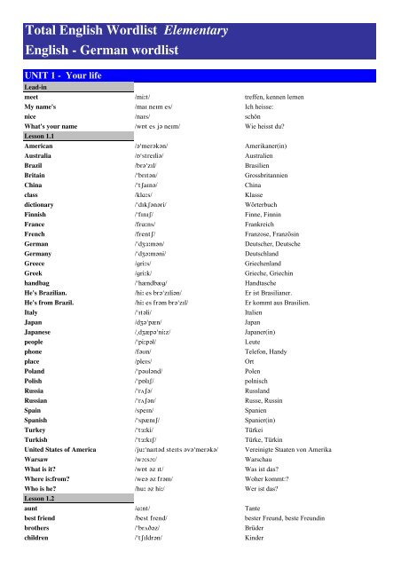 English-German Wordlist - Pearson Schweiz AG