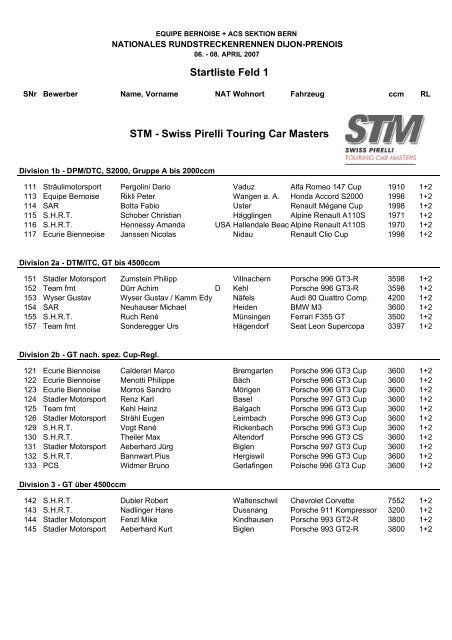 Startliste 2007 Programmheft - Renault Classic