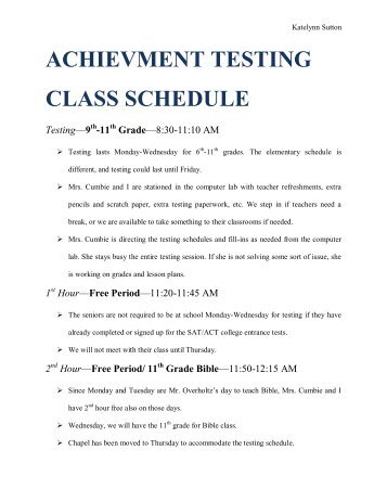 4 Achievement Testing Class Schedule PDF