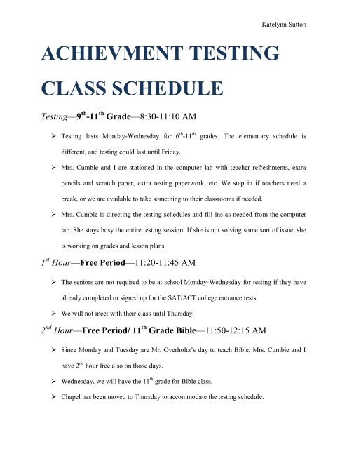 4 Achievement Testing Class Schedule PDF