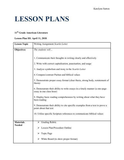 essay lesson plan