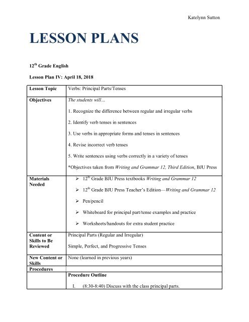 20 Principal Parts Tenses Lesson Plan PDF 20-principal-parts-tenses-lesson-plan-pdf