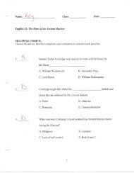 31 English 12 Test Key - The Rime of the Ancient Mariner