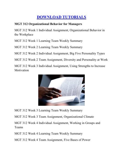 MGT 312 Organizational Behavior for Managers