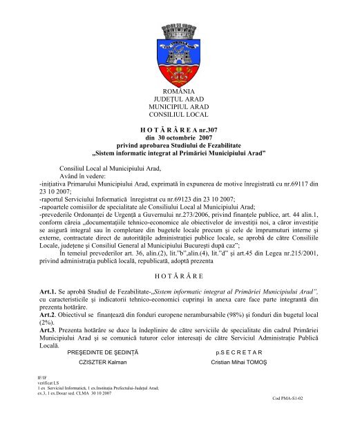 CONSILIUL LOCAL AL MUNICIPIULUI ARAD - Primaria ...