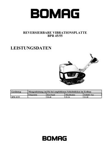 reversierbare vibrationsplatte bpr 45/55 leistungsdaten - Bomag