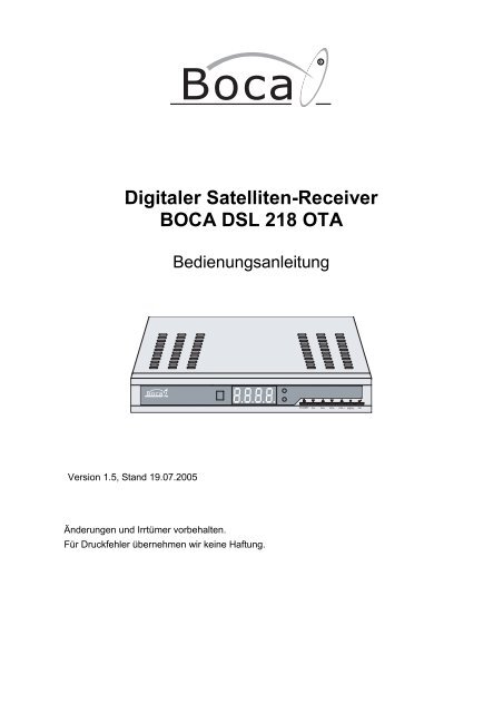 Digitaler Satelliten-Receiver BOCA DSL 218 OTA