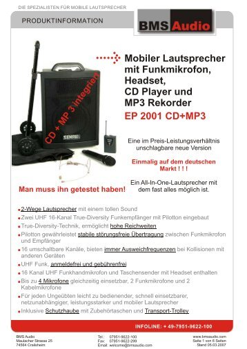 EP 2001 Datenblatt - BMS Audio