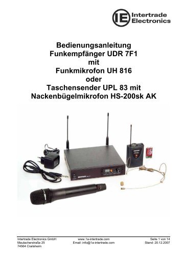 Bedienungsanleitung Funkempfänger UDR 7F1 mit ... - BMS Audio