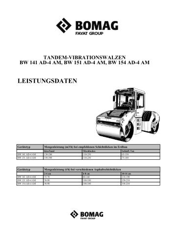 leistungsdaten tandem-vibrationswalzen bw 141 ad-4 am ... - Bomag