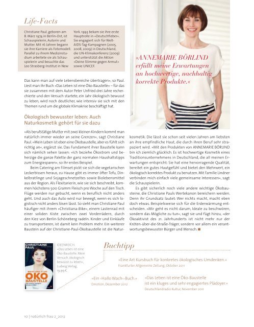 Ausgabe 02/2012 Christiane Paul - Annemarie Börlind