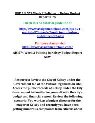 UOP AJS 574 Week 2 Policing in Kelsey Budget Report NEW