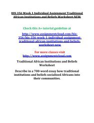 HIS 356 Week 1 Individual Assignment Traditional African Institutions and Beliefs Worksheet NEW