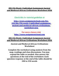 HIS 356 Week 2 Individual Assignment Ancient and Medieval African Civilizations Worksheet NEW