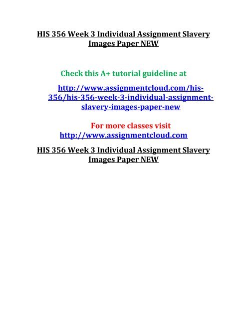 HIS 356 Week 3 Individual Assignment Slavery Images Paper NEW