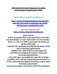 UOP AJS 534 Week 4 Elements of a High Performance Organization  NEW