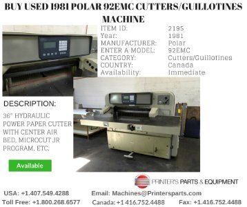 Buy Used 1981 Polar 92EMC Cutters/Guillotines Machine