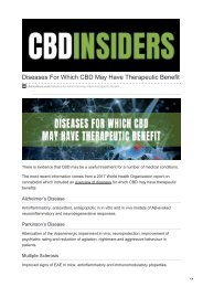 Diseases For Which CBD May Have Therapeutic Benefit