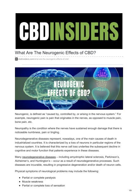 What Are The Neurogenic Effects of CBD