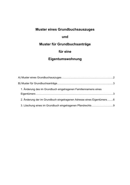 Muster eines Grundbuchsauszuges und Muster für - Arbeiterkammer