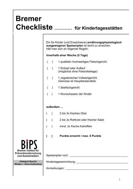 Bremer Checkliste mit Text 2011 - BIPS