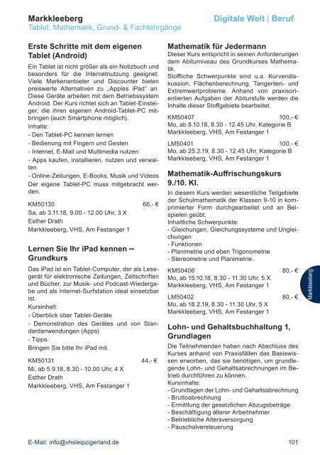 Kursprogramm-VHS Leipziger Land Herbst-Winter 2018