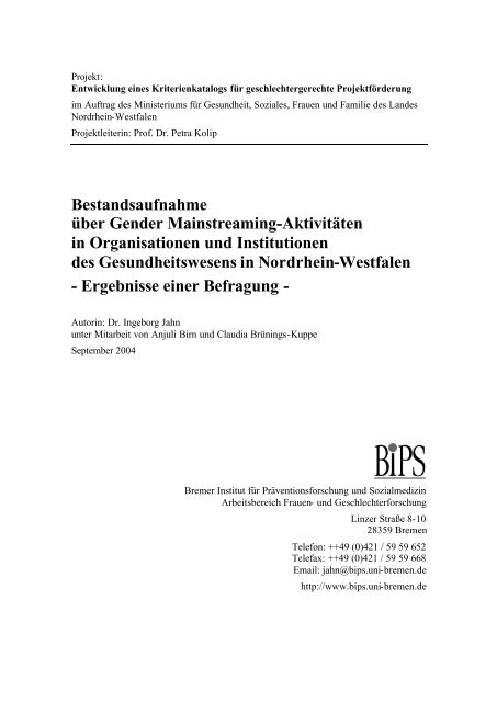 Bestandsaufnahme über Gender Mainstreaming-Aktivitäten in - BIPS