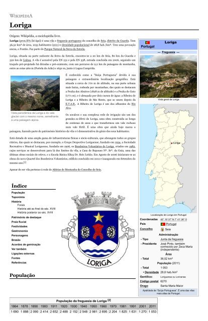 Loriga Wikipedia - Extratos da obra de António Conde, “História concisa da vila de Loriga – Das origens á extinção do município”, no artigo sobre Loriga que ele criou na Wikipédia