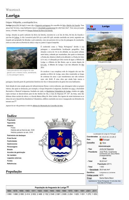 Loriga Wikipedia - Extratos da obra de António Conde, “História concisa da vila de Loriga – Das origens á extinção do município”, no artigo sobre Loriga que ele criou na Wikipedia