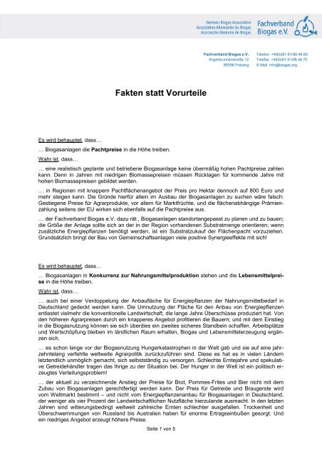 Fakten statt Vorurteile - Fachverband Biogas e.V.