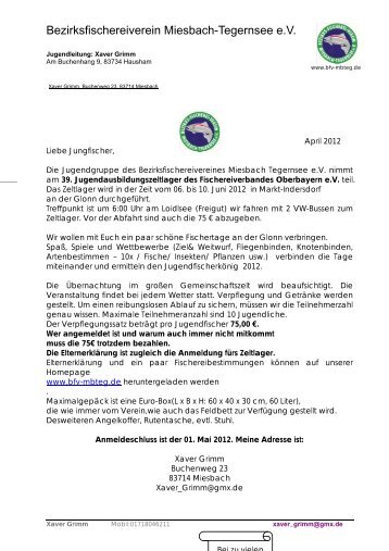 Anschreiben - Bezirksfischereiverein Miesbach - Tegernsee eV