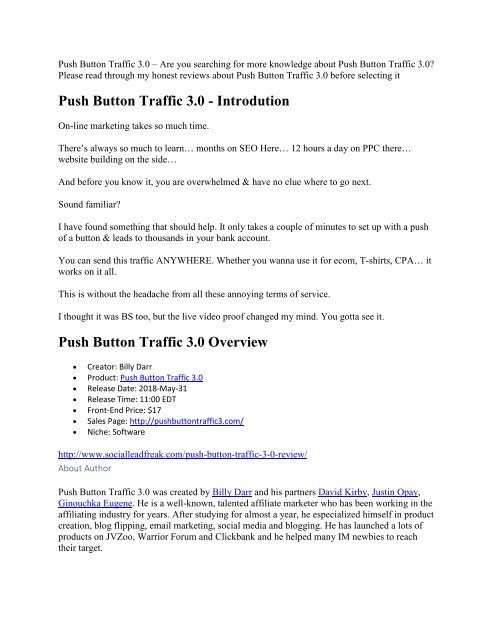 Push Button Traffic 3.0 is the cloud based software